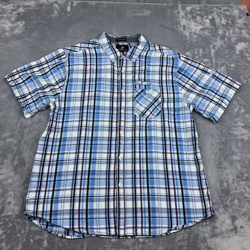 Gramicci Shirt Mens Size XXL Blue Plaid Vented Short Sleeve Button Up Hiking